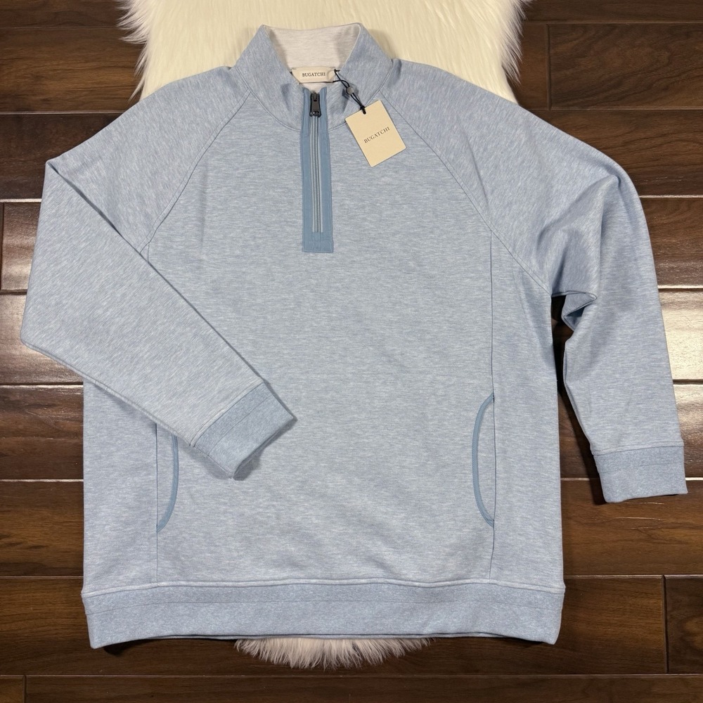 Bugatchi Men's Size XXL Blue Double Sided Pique 1/4 Zip Pullover